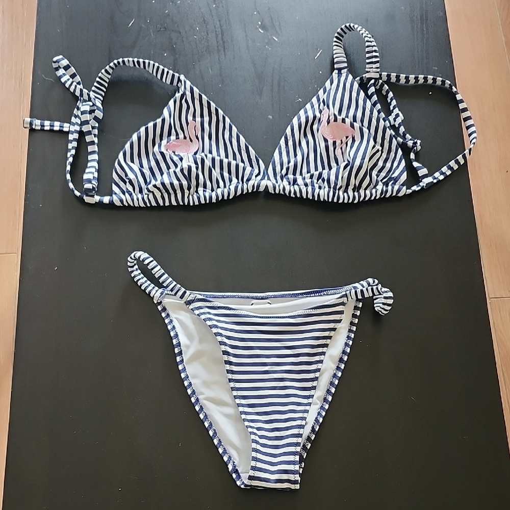 PINK Victoria's Secret Navy and White Striped Bikini